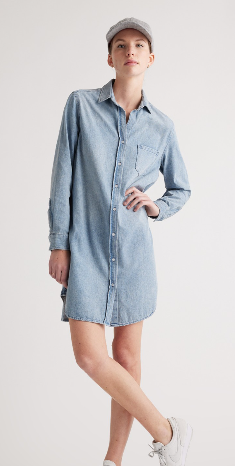 Quince Dress Womens Blue Chambray Shirt Hi Low Hem Long Sleeve Casual M A010173
